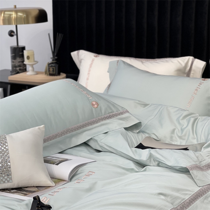 91家纺网 家纺一手货源 找家纺 缔缦家纺 2022新款100s澳棉刺绣系列四件套-情深 情深-绿