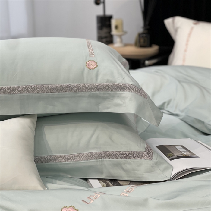 91家纺网 家纺一手货源 找家纺 缔缦家纺 2022新款100s澳棉刺绣系列四件套-情深 情深-绿