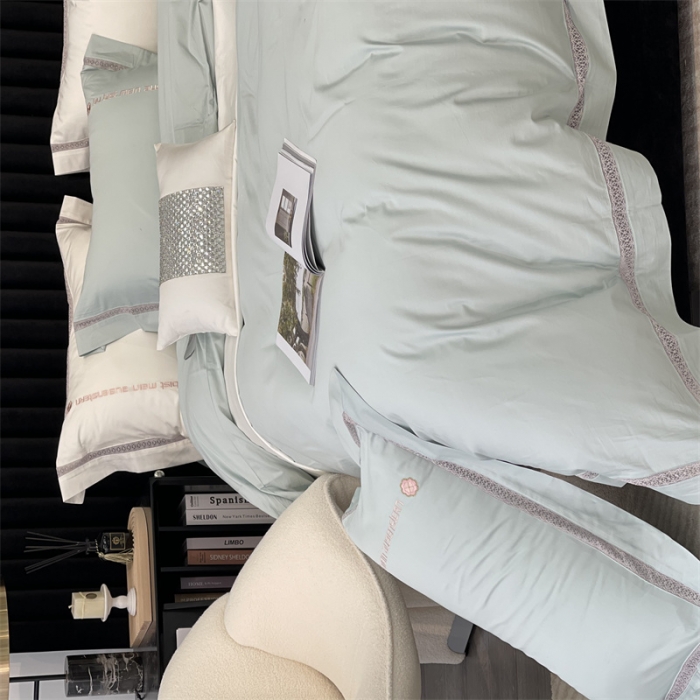 91家纺网 家纺一手货源 找家纺 缔缦家纺 2022新款100s澳棉刺绣系列四件套-情深 情深-绿