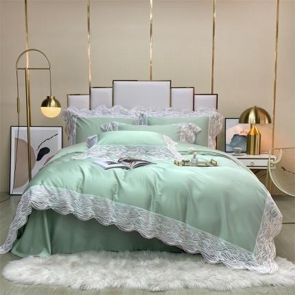 91家纺网 家纺一手货源 找家纺 缔缦家纺 2022新款100s澳棉刺绣系列四件套-依恋 依恋-绿