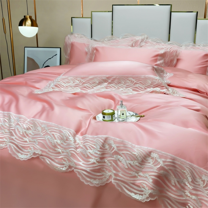 91家纺网 家纺一手货源 找家纺 缔缦家纺 2022新款100s澳棉刺绣系列四件套-依恋 依恋-粉