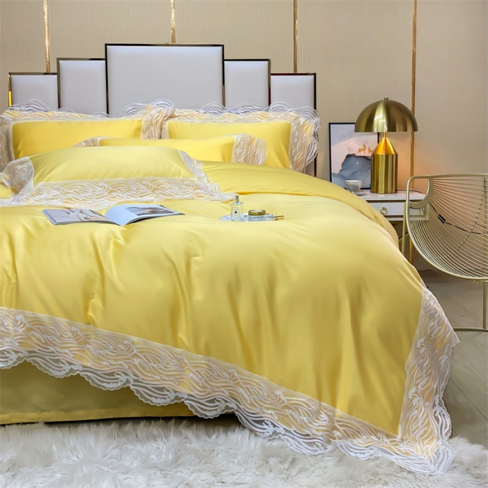 91家纺网 家纺一手货源 找家纺 缔缦家纺 2022新款100s澳棉刺绣系列四件套-依恋 依恋-黄