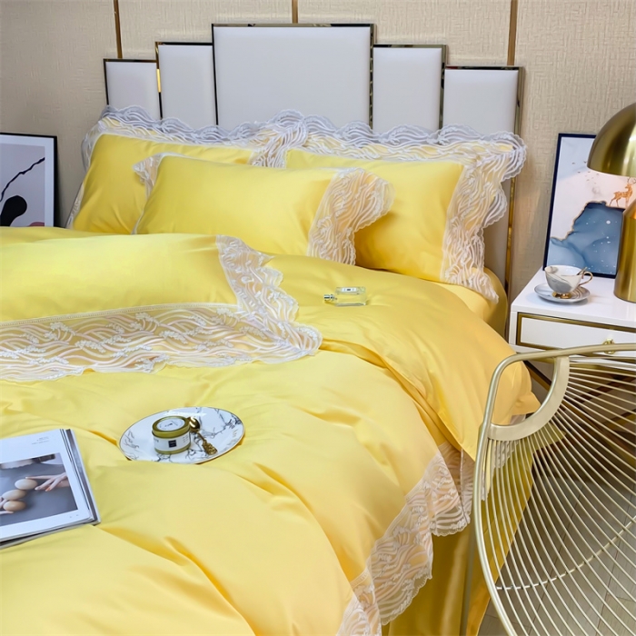 91家纺网 家纺一手货源 找家纺 缔缦家纺 2022新款100s澳棉刺绣系列四件套-依恋 依恋-黄