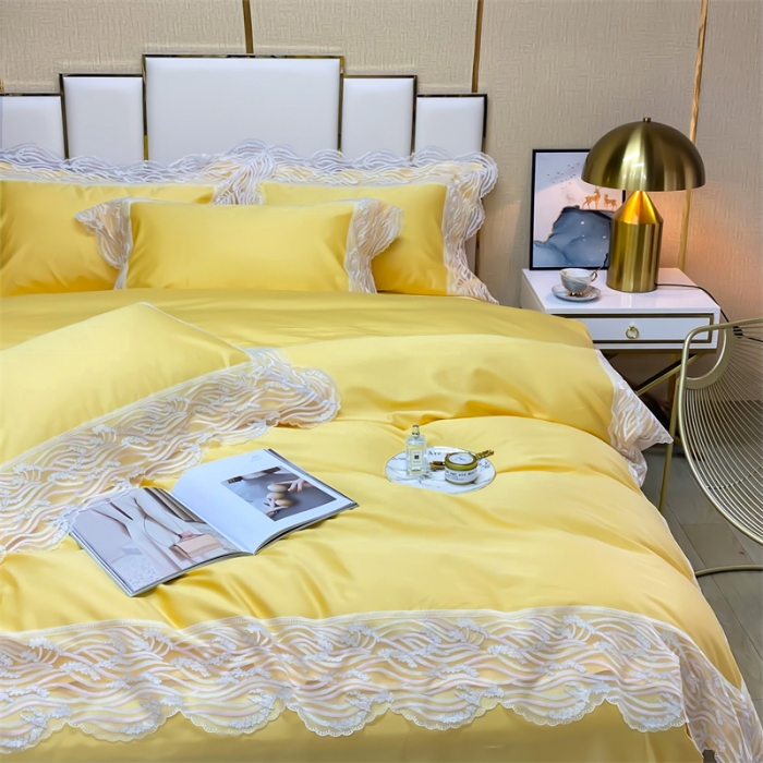 91家纺网 家纺一手货源 找家纺 缔缦家纺 2022新款100s澳棉刺绣系列四件套-依恋 依恋-黄
