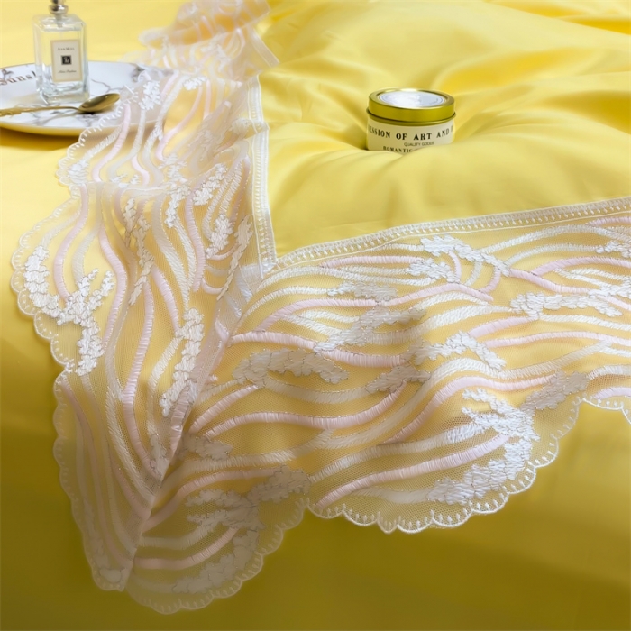 91家纺网 家纺一手货源 找家纺 缔缦家纺 2022新款100s澳棉刺绣系列四件套-依恋 依恋-黄