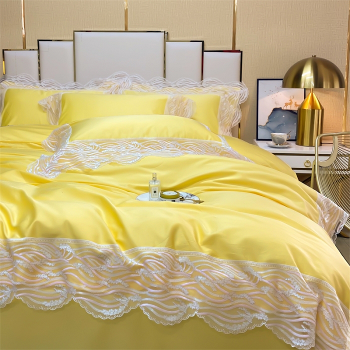 91家纺网 家纺一手货源 找家纺 缔缦家纺 2022新款100s澳棉刺绣系列四件套-依恋 依恋-黄