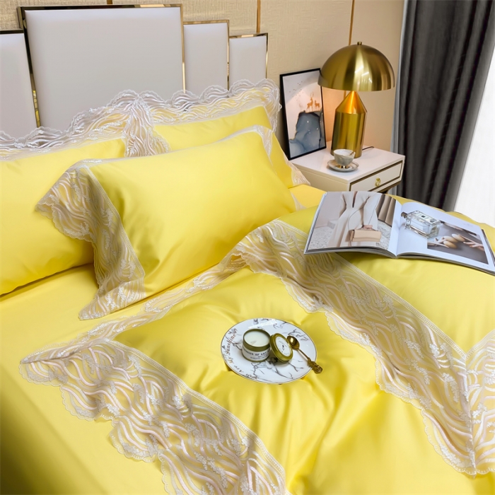 91家纺网 家纺一手货源 找家纺 缔缦家纺 2022新款100s澳棉刺绣系列四件套-依恋 依恋-黄