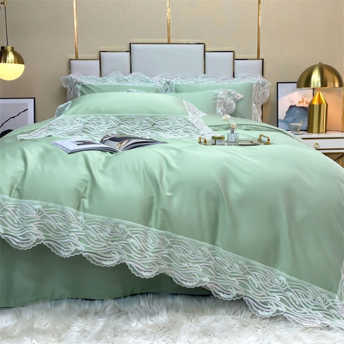 91家纺网 家纺一手货源 找家纺 缔缦家纺 2022新款100s澳棉刺绣系列四件套-依恋 依恋-绿