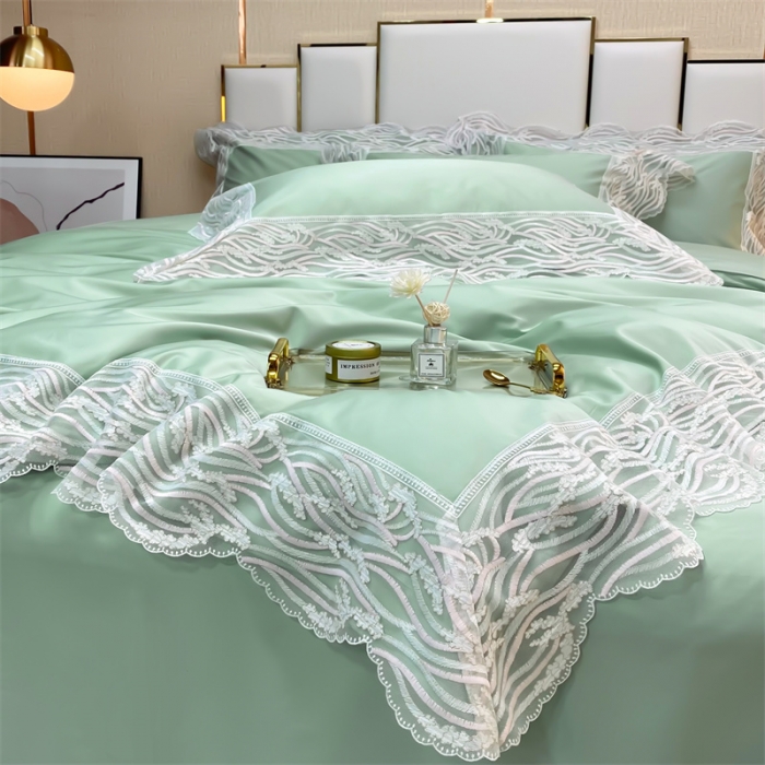 91家纺网 家纺一手货源 找家纺 缔缦家纺 2022新款100s澳棉刺绣系列四件套-依恋 依恋-绿