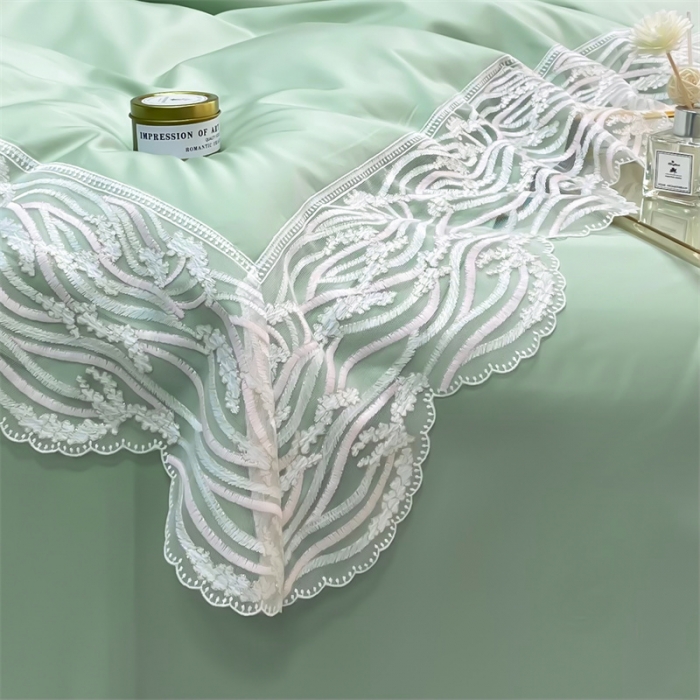 91家纺网 家纺一手货源 找家纺 缔缦家纺 2022新款100s澳棉刺绣系列四件套-依恋 依恋-绿