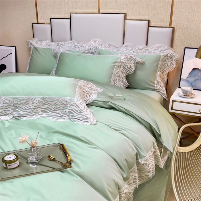 91家纺网 家纺一手货源 找家纺 缔缦家纺 2022新款100s澳棉刺绣系列四件套-依恋 依恋-绿