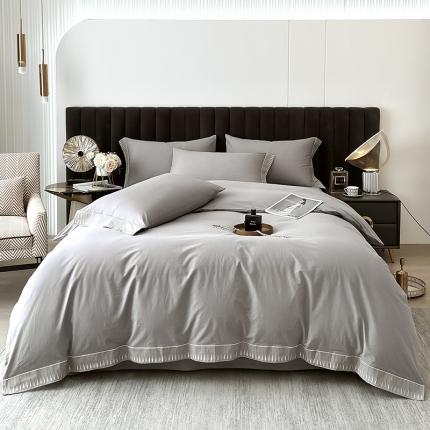 91家纺网 家纺一手货源 找家纺 拼社 新款全棉水洗棉刺绣四件套-黛妮卡系列 黛妮卡-浅银灰