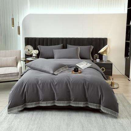 91家纺网 家纺一手货源 找家纺 拼社 新款全棉水洗棉刺绣四件套-黛妮卡系列 黛妮卡-水墨灰