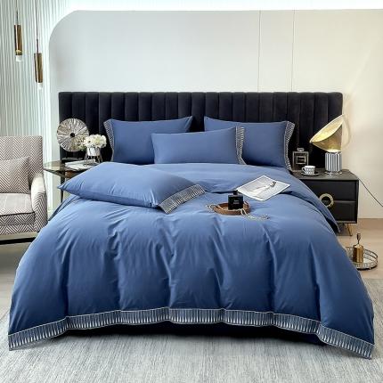 91家纺网 家纺一手货源 找家纺 拼社 新款全棉水洗棉刺绣四件套-黛妮卡系列 黛妮卡-雾蓝