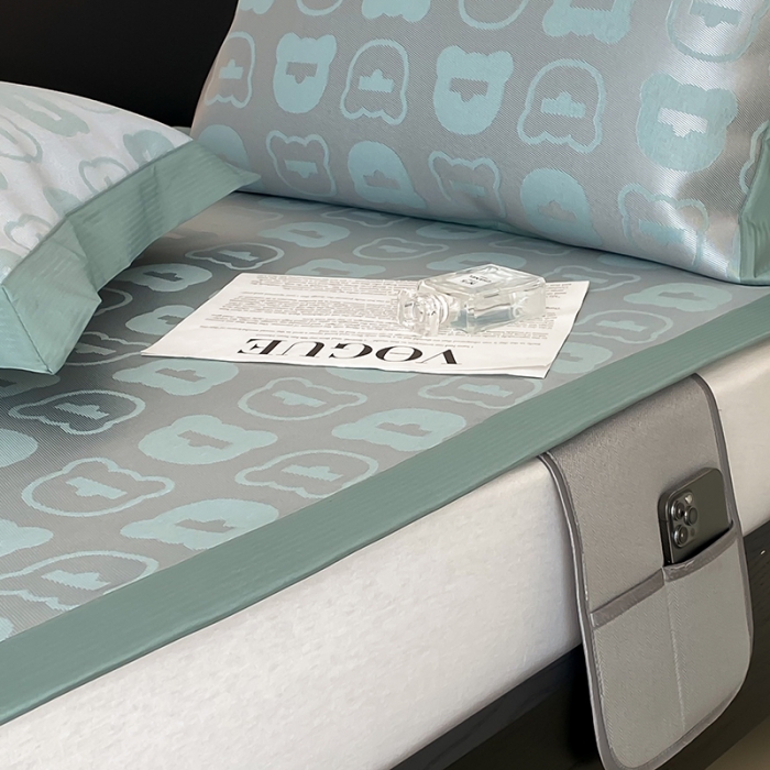 91家纺网 家纺一手货源 找家纺 昔可 2022新款900D水洗提花养生凉席 酷酷熊-绿