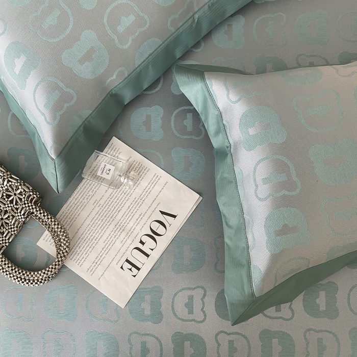 91家纺网 家纺一手货源 找家纺 昔可 2022新款900D水洗提花养生凉席 酷酷熊-绿