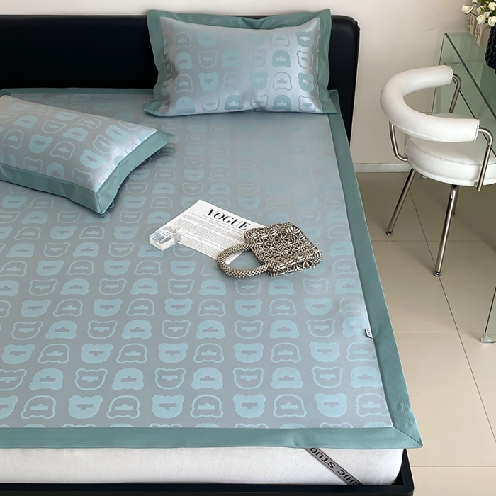 91家纺网 家纺一手货源 找家纺 昔可 2022新款900D水洗提花养生凉席 酷酷熊-绿