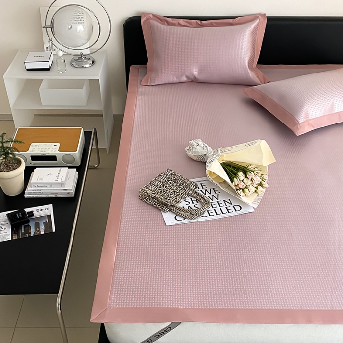 91家纺网 家纺一手货源 找家纺 昔可 2022新款900D水洗提花养生凉席 小千鸟格-粉