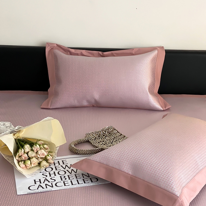 91家纺网 家纺一手货源 找家纺 昔可 2022新款900D水洗提花养生凉席 小千鸟格-粉