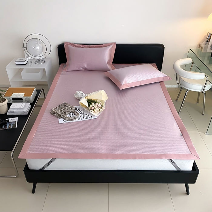 91家纺网 家纺一手货源 找家纺 昔可 2022新款900D水洗提花养生凉席 小千鸟格-粉