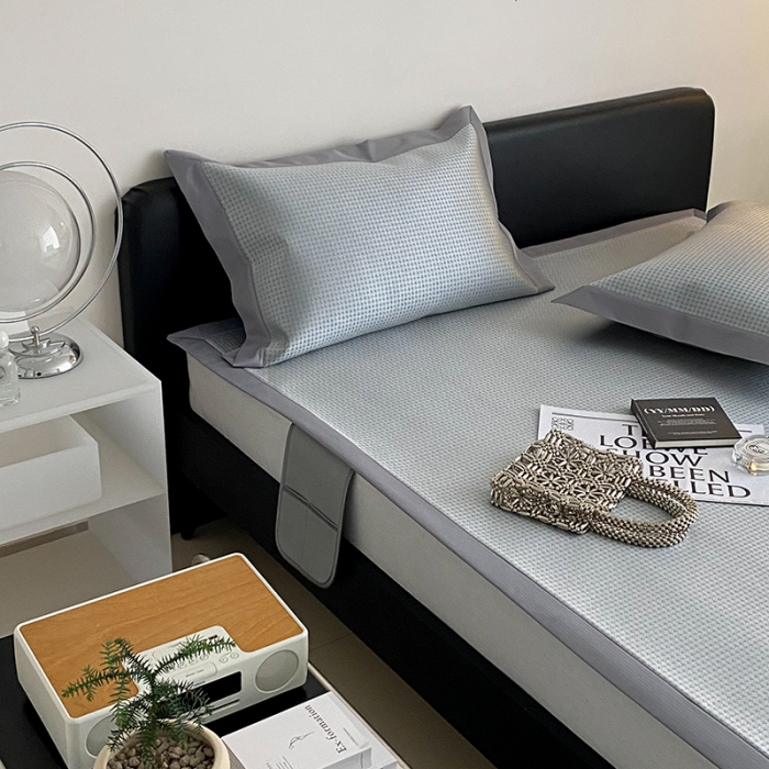 91家纺网 家纺一手货源 找家纺 昔可 2022新款900D水洗提花养生凉席 小千鸟格-灰