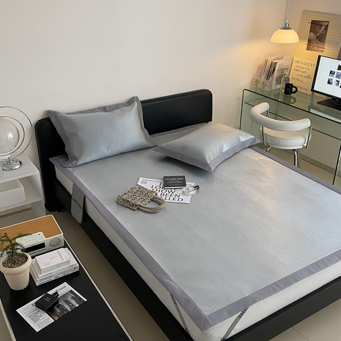 91家纺网 家纺一手货源 找家纺 昔可 2022新款900D水洗提花养生凉席 小千鸟格-灰