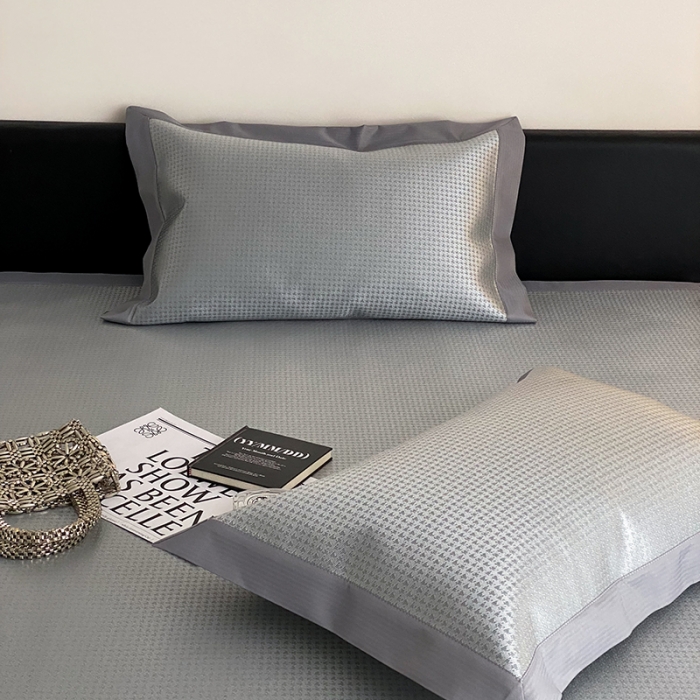 91家纺网 家纺一手货源 找家纺 昔可 2022新款900D水洗提花养生凉席 小千鸟格-灰