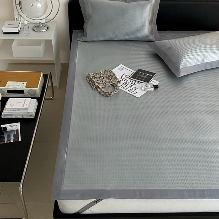 91家纺网 家纺一手货源 找家纺 昔可 2022新款900D水洗提花养生凉席 小千鸟格-灰