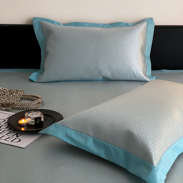 91家纺网 家纺一手货源 找家纺 昔可 2022新款900D水洗提花养生凉席 小千鸟格-蓝