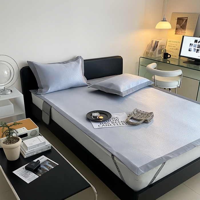 91家纺网 家纺一手货源 找家纺 昔可 2022新款900D水洗提花养生凉席 小千鸟格-紫