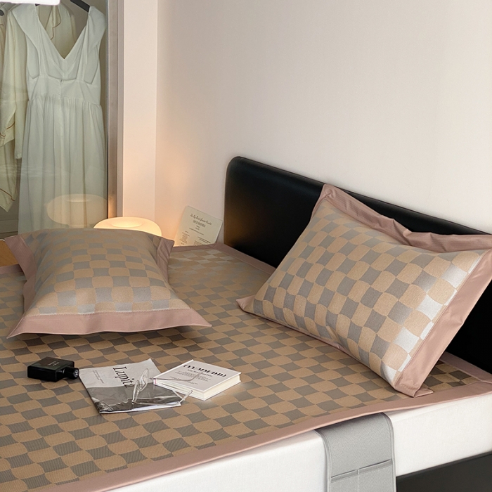 91家纺网 家纺一手货源 找家纺 昔可 2022新款900D水洗提花养生凉席 异形格-咖