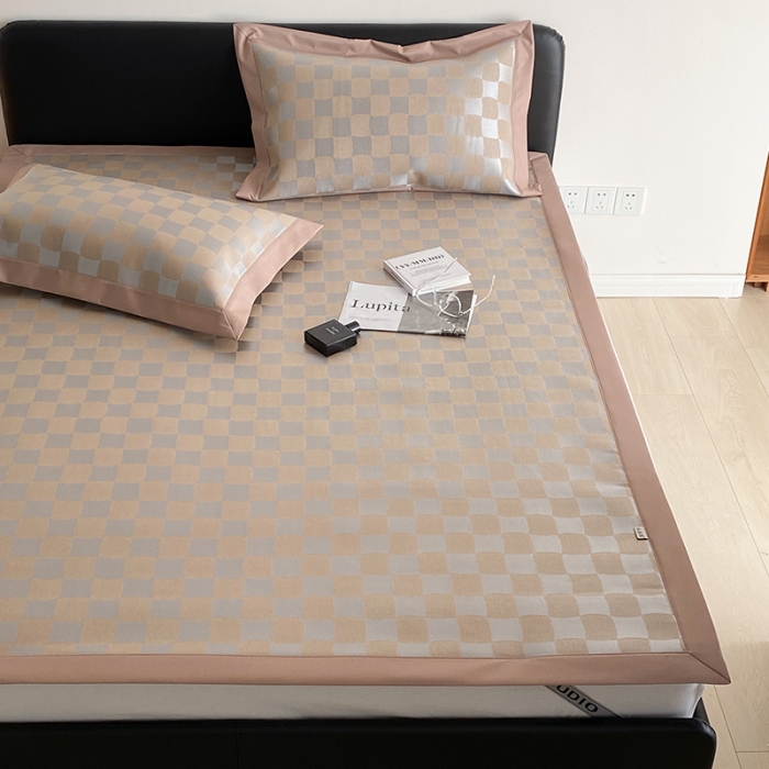 91家纺网 家纺一手货源 找家纺 昔可 2022新款900D水洗提花养生凉席 异形格-咖