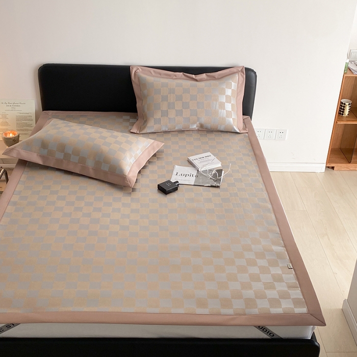 91家纺网 家纺一手货源 找家纺 昔可 2022新款900D水洗提花养生凉席 异形格-咖