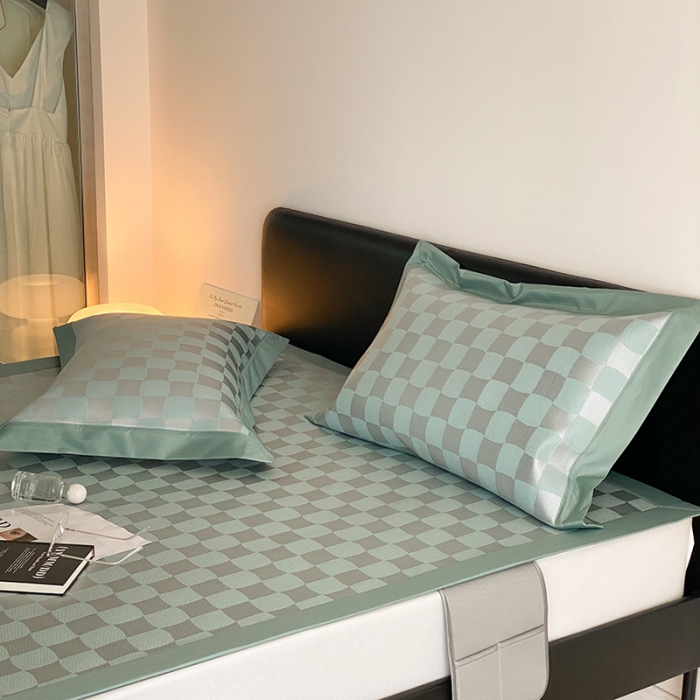 91家纺网 家纺一手货源 找家纺 昔可 2022新款900D水洗提花养生凉席 异形格-绿