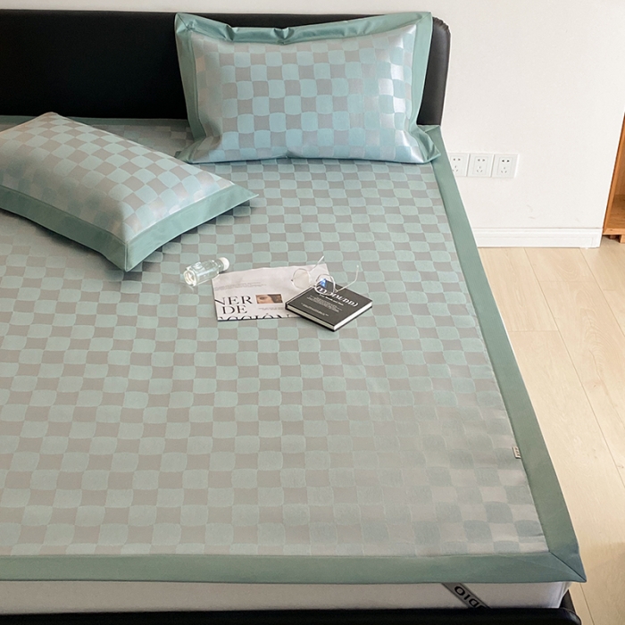 91家纺网 家纺一手货源 找家纺 昔可 2022新款900D水洗提花养生凉席 异形格-绿