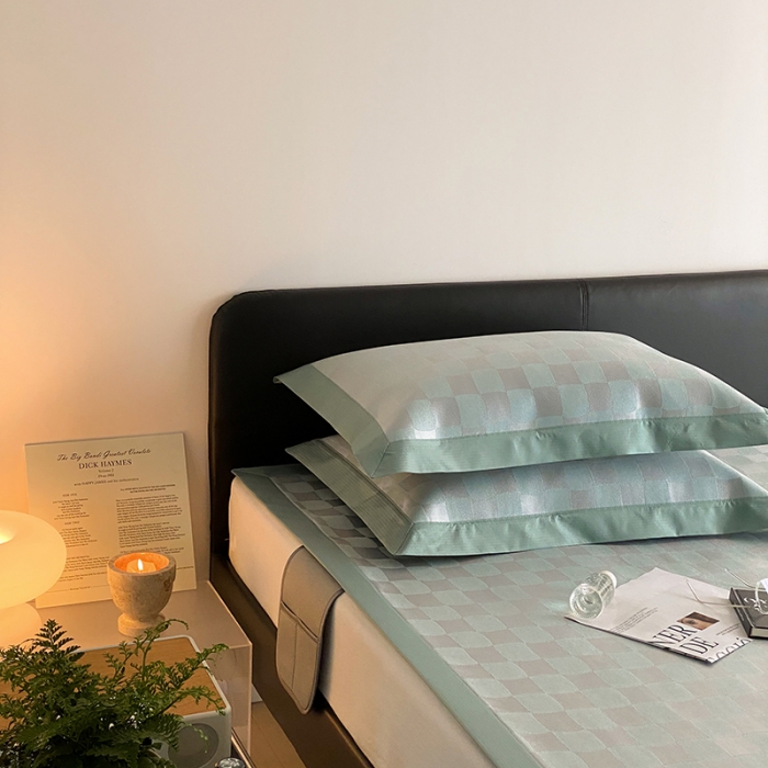 91家纺网 家纺一手货源 找家纺 昔可 2022新款900D水洗提花养生凉席 异形格-绿