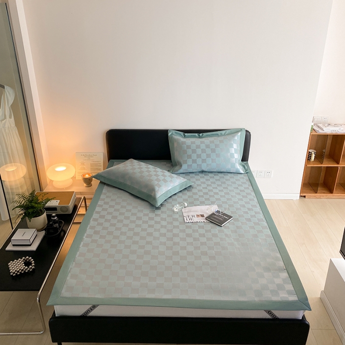 91家纺网 家纺一手货源 找家纺 昔可 2022新款900D水洗提花养生凉席 异形格-绿