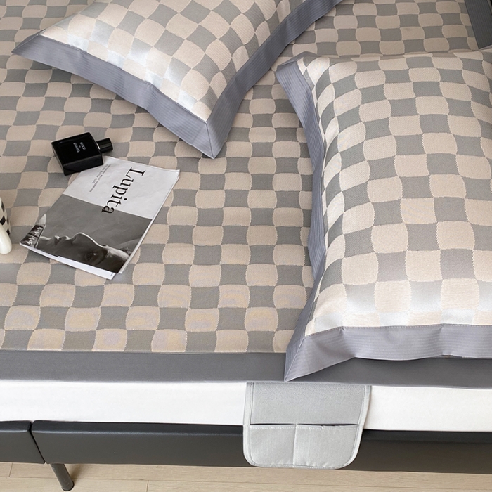 91家纺网 家纺一手货源 找家纺 昔可 2022新款900D水洗提花养生凉席 异形格-浅粉