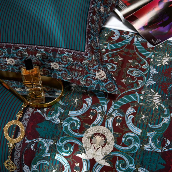 91家纺网 家纺一手货源 找家纺 缔缦家纺 2022新款长绒棉数码印花四件套 瑰丽