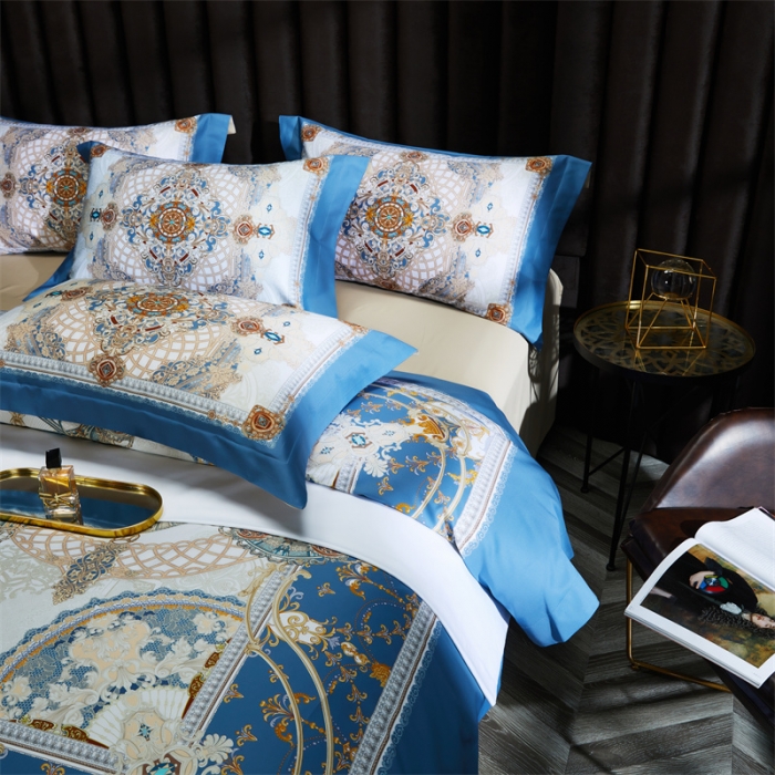 91家纺网 家纺一手货源 找家纺 缔缦家纺 2022新款长绒棉数码印花四件套 塞纳花园