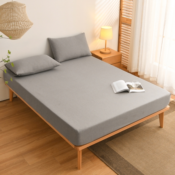 91家纺网 家纺一手货源 找家纺 雪云美 2024新款A类色织纯棉水洗棉100%新疆棉全棉床笠 冰山灰