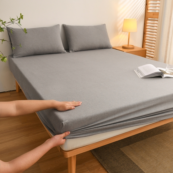 91家纺网 家纺一手货源 找家纺 雪云美 2024新款A类色织纯棉水洗棉100%新疆棉全棉床笠 冰山灰