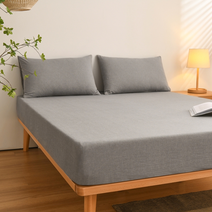 91家纺网 家纺一手货源 找家纺 雪云美 2024新款A类色织纯棉水洗棉100%新疆棉全棉床笠 冰山灰