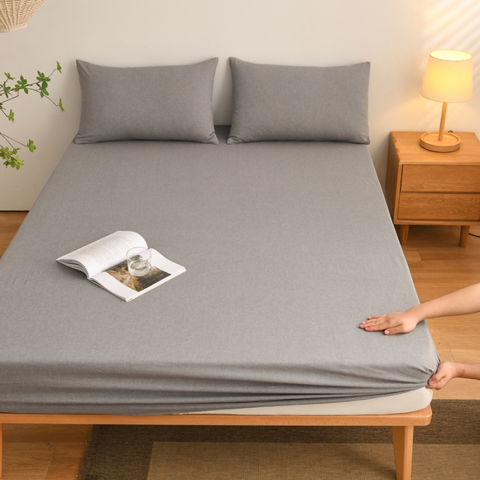 91家纺网 家纺一手货源 找家纺 雪云美 2024新款A类色织纯棉水洗棉100%新疆棉全棉床笠 冰山灰