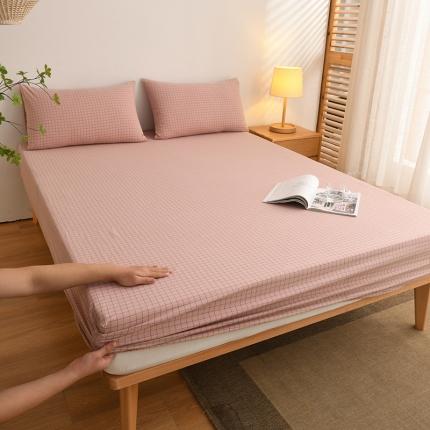 91家纺网 家纺一手货源 找家纺 雪云美 2024新款A类色织纯棉水洗棉100%新疆棉全棉床笠 粉小方格,粉小方格