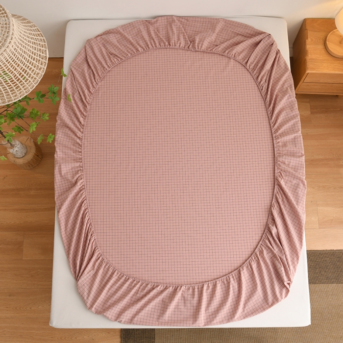 91家纺网 家纺一手货源 找家纺 雪云美 2024新款A类色织纯棉水洗棉100%新疆棉全棉床笠 粉小方格