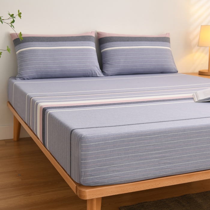 91家纺网 家纺一手货源 找家纺 雪云美 2024新款A类色织纯棉水洗棉100%新疆棉全棉床笠 格林兰