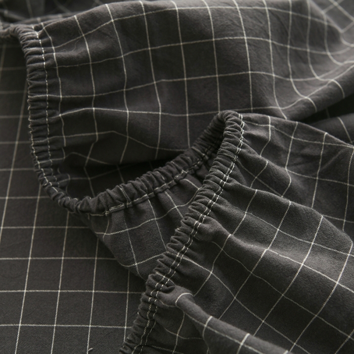 91家纺网 家纺一手货源 找家纺 雪云美 2024新款A类色织纯棉水洗棉100%新疆棉全棉床笠 灰小方格