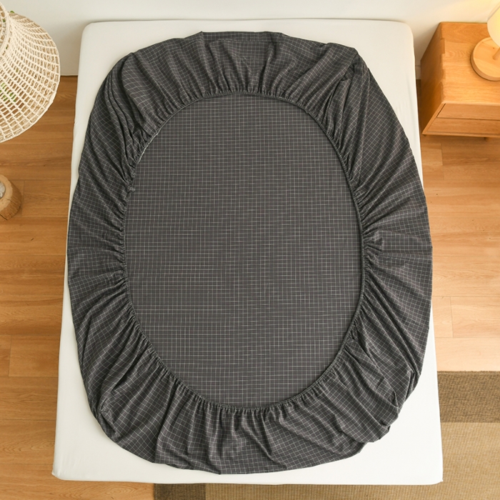 91家纺网 家纺一手货源 找家纺 雪云美 2024新款A类色织纯棉水洗棉100%新疆棉全棉床笠 灰小方格