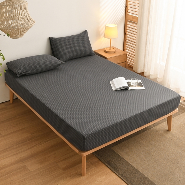 91家纺网 家纺一手货源 找家纺 雪云美 2024新款A类色织纯棉水洗棉100%新疆棉全棉床笠 灰小方格